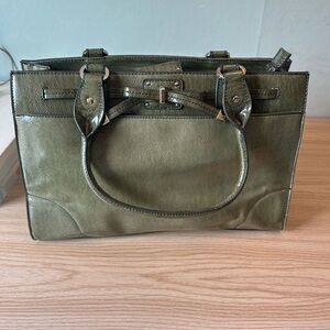 Olive Green Leather Tote Bag, New